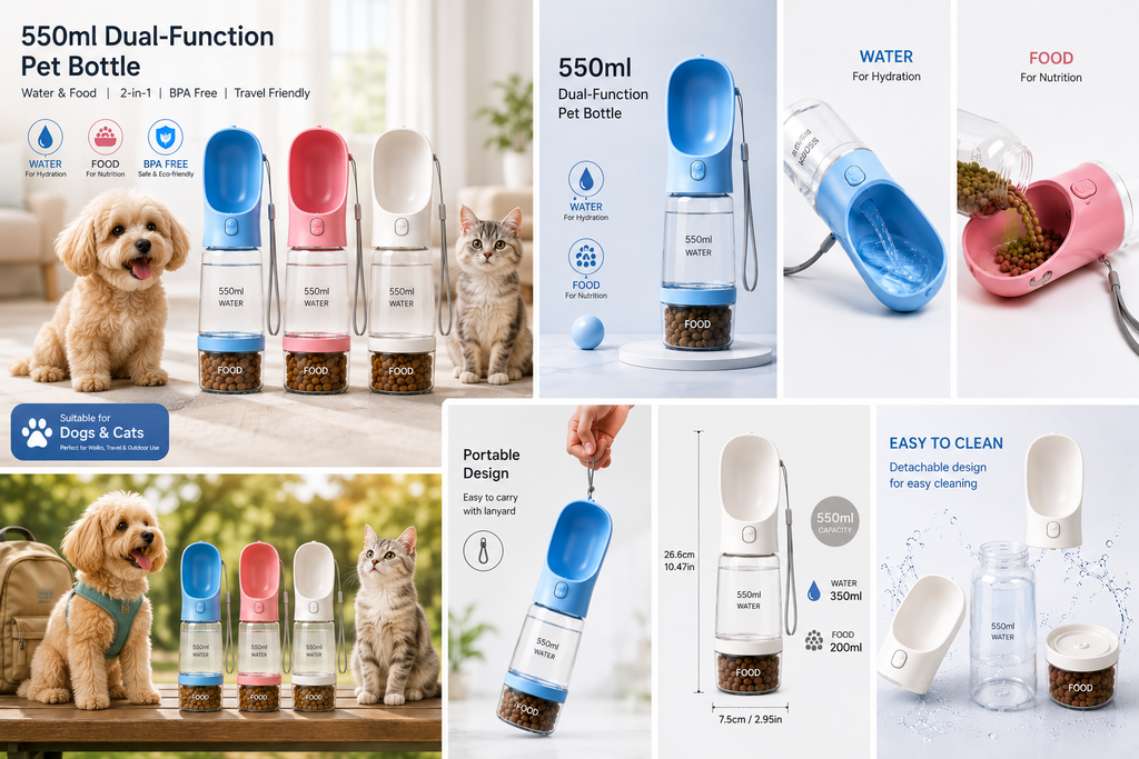 BPA-Free Portable Pet Water Bottle & Feeder (550ml)