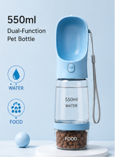 BPA-Free Portable Pet Water Bottle & Feeder (550ml)